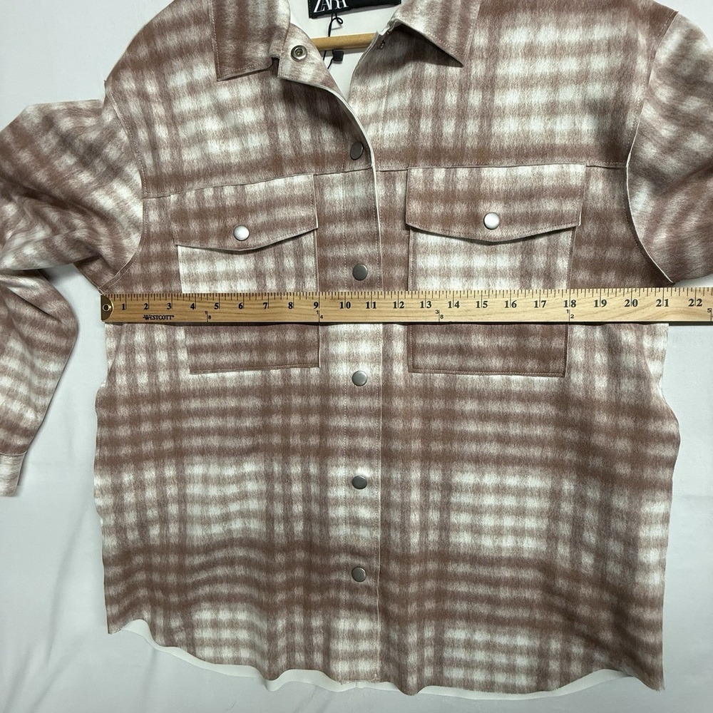 Zara Womens XS Plaid Shacket NWT Snap Front Shirt Jacket‎ Brown Cream - Picture 13 of 16
